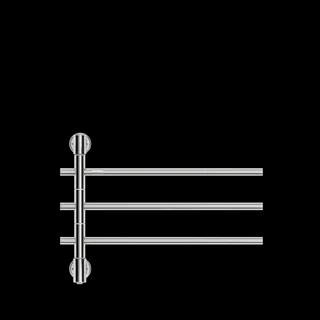 Handdukstork i rostfritt stål med tre horisontella armar fästa på en vertikal stång.