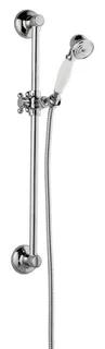 Duschset i krom med duschstång, justerbart munstycke och flexibel duschslang.