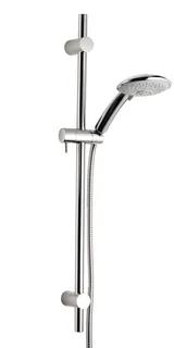 Duschset med handdusch och glidstång i metall, med flexibel slang.