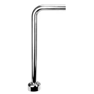 Kromat rör i L-form med rundad böj och monteringsfäste i basen.