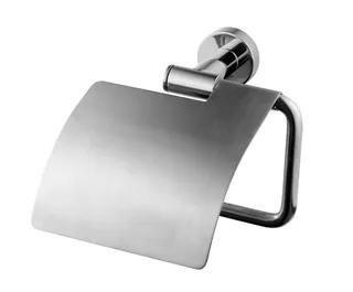 Toalettpappershållare i krom med lock och rund montering.