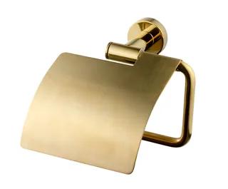 Toalettpappershållare i mässing med lock och väggfäste.