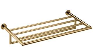 Guldhandduksstång med två väggmonteringsfästen och flera horisontella ribbor.