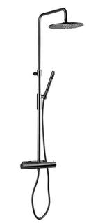 Duschset med rund takdusch och handdusch på en stång.