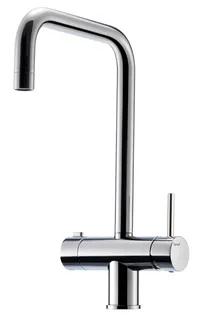 Kromfärgad köksblandare med U-formad pip och separat handtag på höger sida.