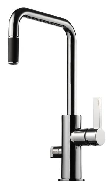 Kromfärgad köksblandare med utdragbar pip och DM-avstängning.