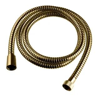 Flexibel, gyllene duschslang med metallisk yta och två anslutningar i ändarna.