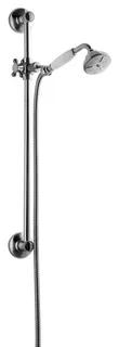 Duschset i krom med väggstång, handdusch och flexibel slang.