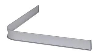 Metallisk, L-formad duschsarg i silver med slät yta.
