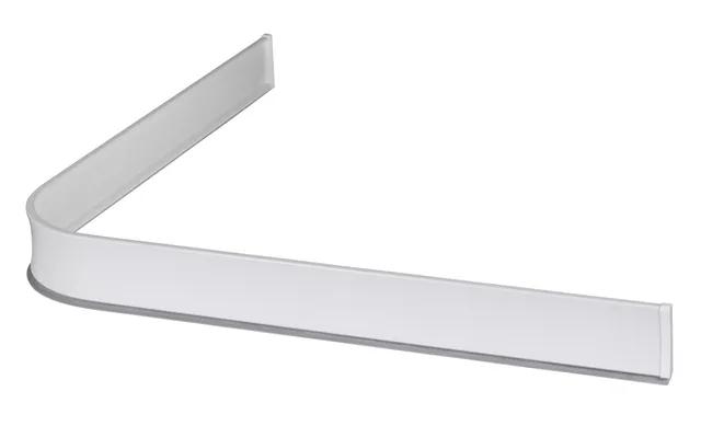 Vit duschsarg i vinkel, med slät yta och rundade hörn.