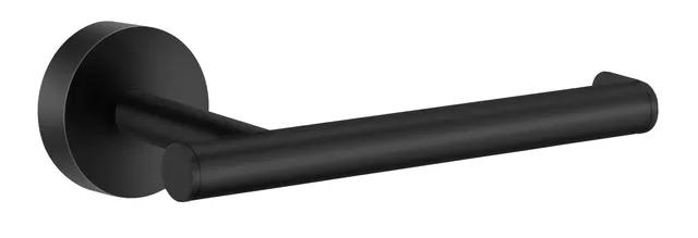 Svart rak toapappershållare med rund väggfäste.