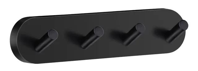 Svart fyrkrok med rundade kanter och fyra knoppar på en avlång platta.
