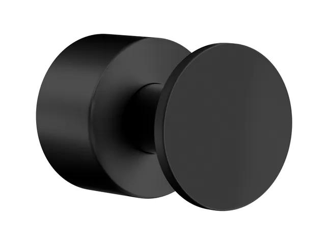 Svart, rund enkelkrok monterad på en cirkulär basplatta.