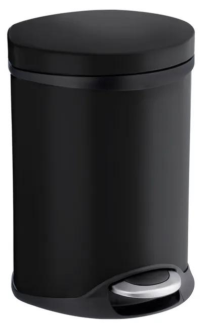 Svart pedalhink i rostfritt stål med rundad form och pedal vid basen.