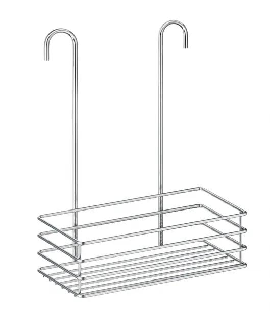 Duschkorg i kromat rostfritt stål med dubbel upphängningskrok.