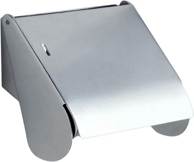 Toapappershållare i mattkrom med lock och rundade kanter.