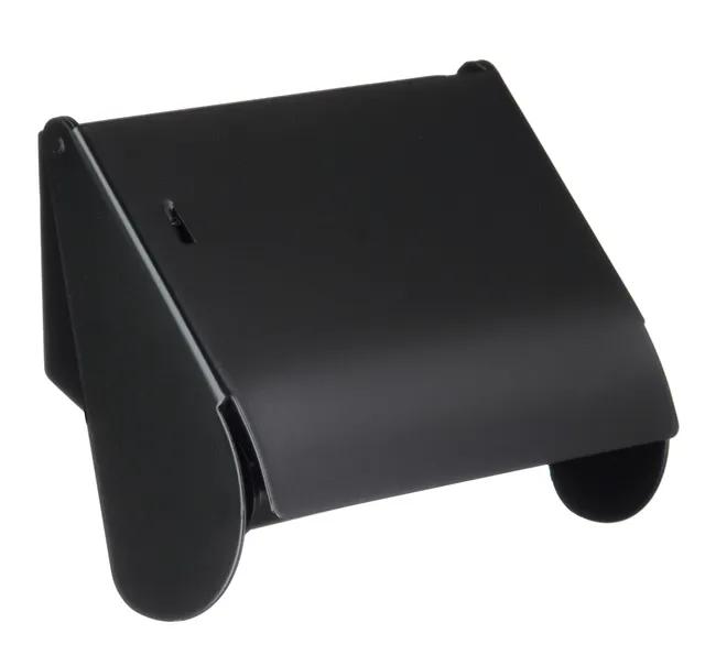 Svart toappappershållare med lock och enkel design.