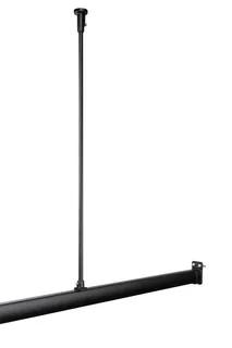 Svart draperiskena med takfäste och rör för anslutning.